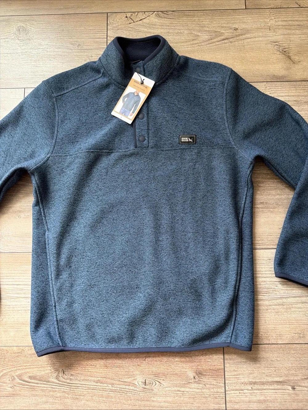 Eddie Bauer Men's Size S Heathered Blue Quarter-Snap Sweater Fleece Pullover.